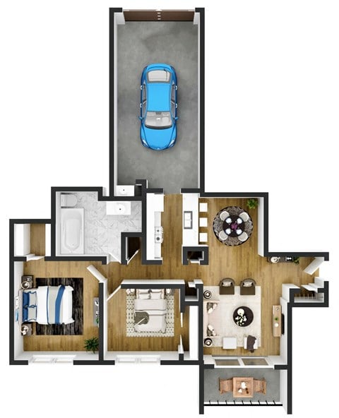 Floor plan for 2 beds, 1 bath, 798 sqft
